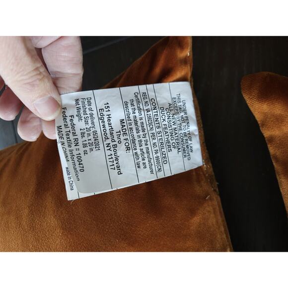 Autumn Leaf Accent Pillow Orange Rust Velvet Gold Leaves Fall 18” Down Filled - Picture 6 of 7